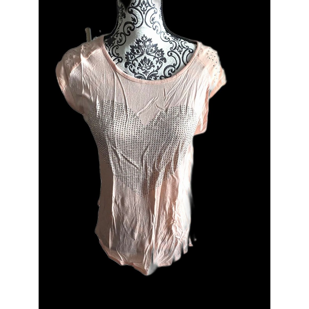 NWT Occasion XL Blouse Rhinestone Heart Shirt Peach Top X Large